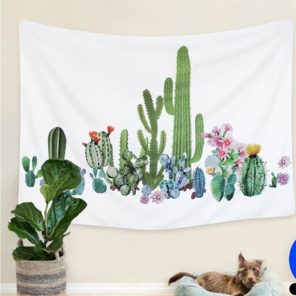 A Classy Chic Boutique Cactus Bloom Tapestry - Green and White